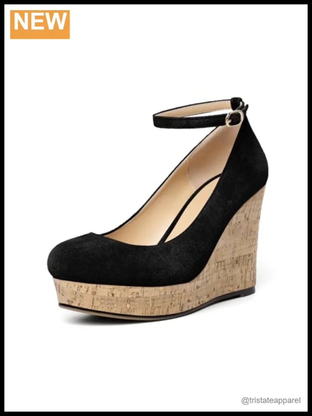 AUMOTED Women's Platform Wedge Heels Round Toe Buckle Ankle Strap Suede Pumps